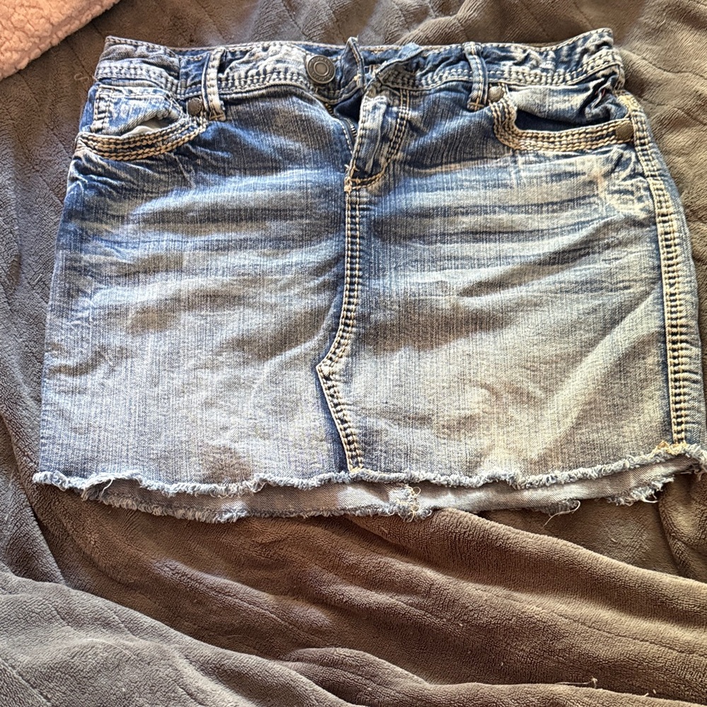 Maurices Light Blue Frayed Denim Mini Skirt